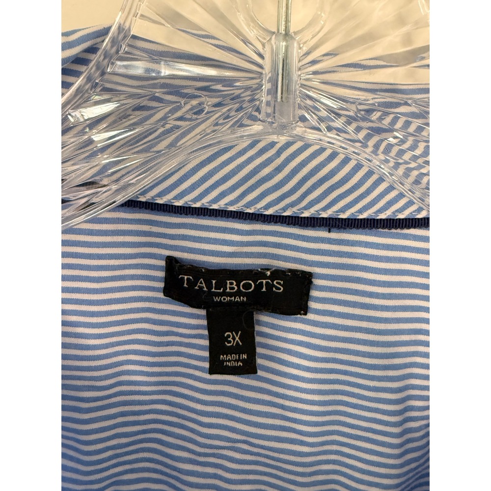 Talbots Woman Striped Button Down Blouse Shirt Floral Embroidered Blue White 3X - Picture 3 of 13